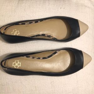 Navy and taupe pointed toe flats- Ann Taylor